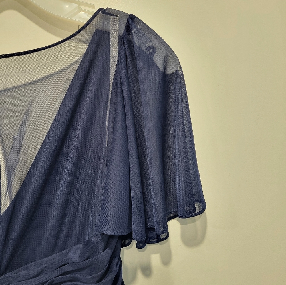 Flutter Sleeve Chiffon Crisscross Maxi Dress Davids Bridal Marine V Neck - Picture 5 of 7